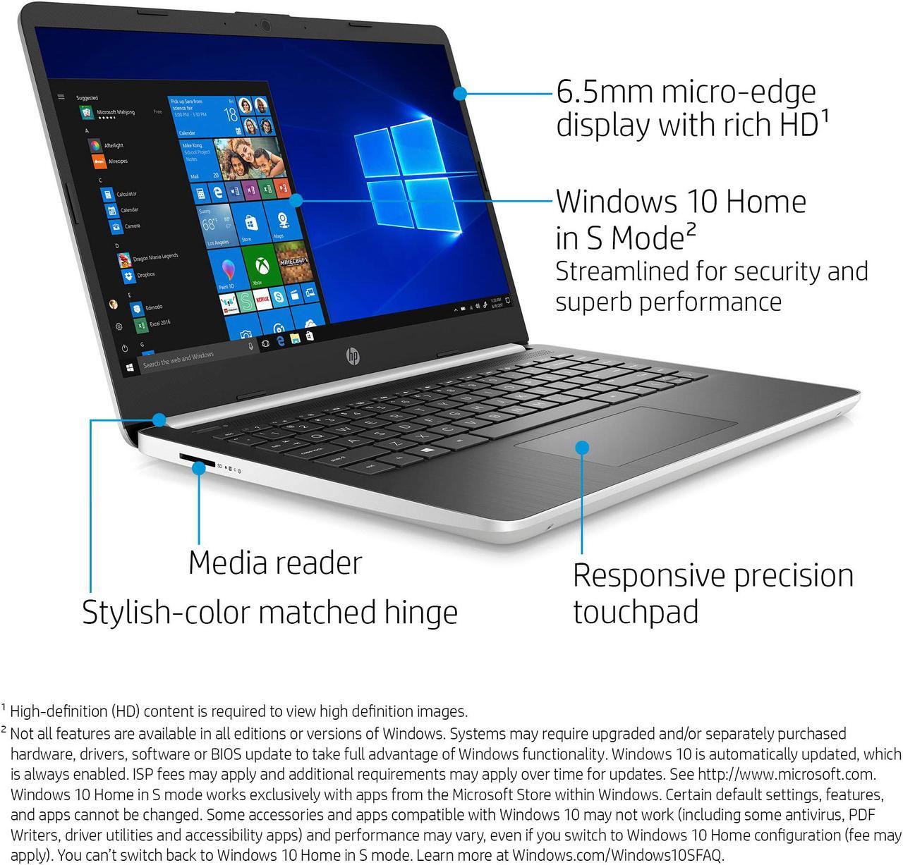 Alt view image 2 of 5 - HP 14-Inch Laptop, 10th Gen Intel Core i3-1005G1, 4 GB SDRAM, 128 GB Solid-State Drive, Windows 10 Home in S Mode (14-dq1010nr, Silver) (14-dq1010nr)