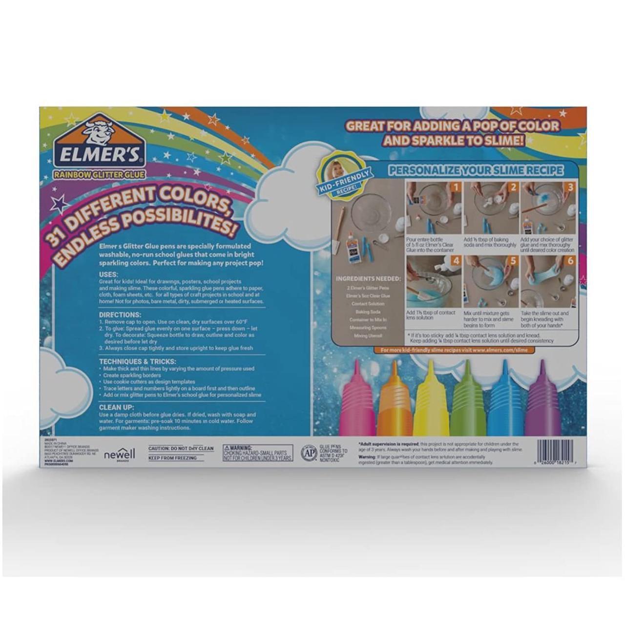 Alt view image 2 of 7 - Elmer’s Rainbow Glitter Glue Pen Set, Assorted Colors, 0.356 Ounces Each, 31 Count - Great For Making Slime