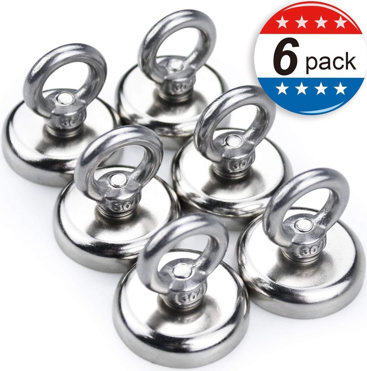 Main image of Super Strong Neodymium Fishing Magnets, 85 lbs(38.5 KG) Pulling Force Rare Earth Magnet with Countersunk Hole Eyebolt Diameter 1.26 inch(32 mm) for Retrieving in River and Magnetic Fishing - 6 Pack