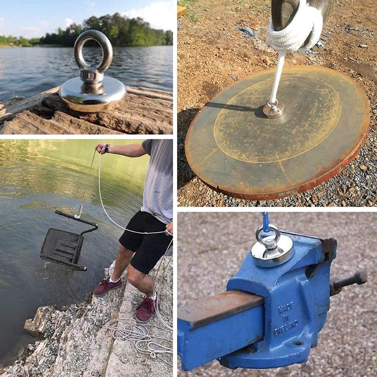 Alt view image 6 of 6 - Super Strong Neodymium Fishing Magnets, 85 lbs(38.5 KG) Pulling Force Rare Earth Magnet with Countersunk Hole Eyebolt Diameter 1.26 inch(32 mm) for Retrieving in River and Magnetic Fishing - 6 Pack