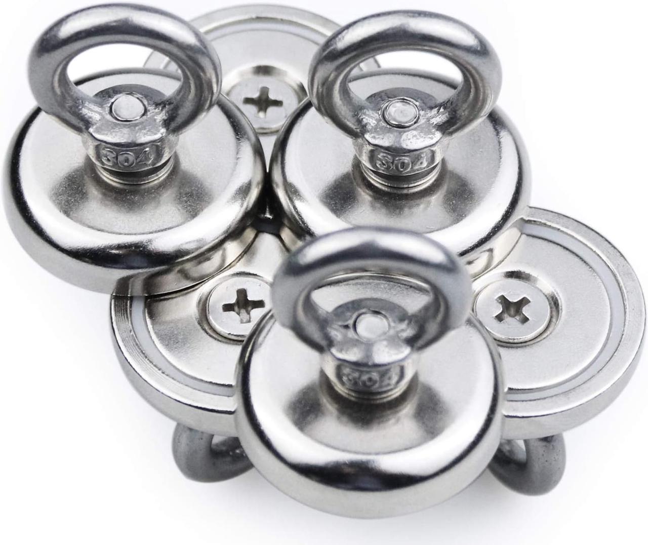 Alt view image 5 of 6 - Super Strong Neodymium Fishing Magnets, 85 lbs(38.5 KG) Pulling Force Rare Earth Magnet with Countersunk Hole Eyebolt Diameter 1.26 inch(32 mm) for Retrieving in River and Magnetic Fishing - 6 Pack