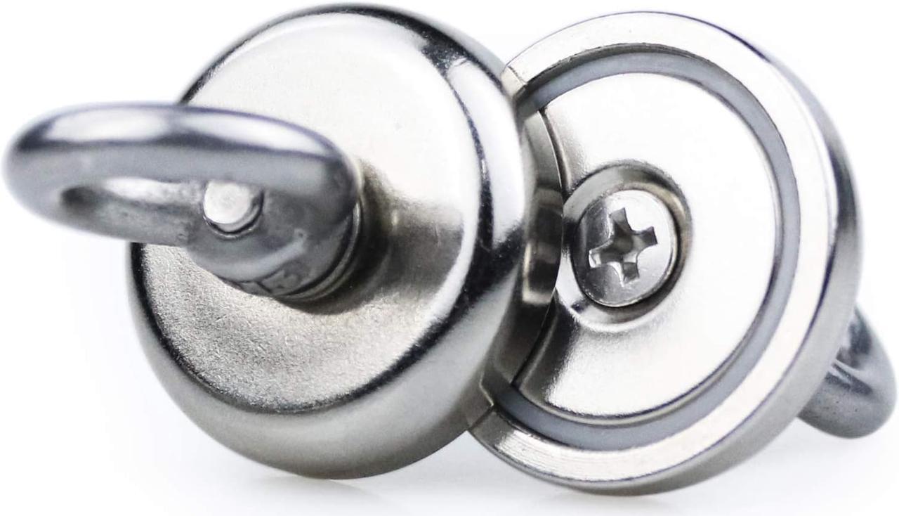Alt view image 4 of 6 - Super Strong Neodymium Fishing Magnets, 85 lbs(38.5 KG) Pulling Force Rare Earth Magnet with Countersunk Hole Eyebolt Diameter 1.26 inch(32 mm) for Retrieving in River and Magnetic Fishing - 6 Pack