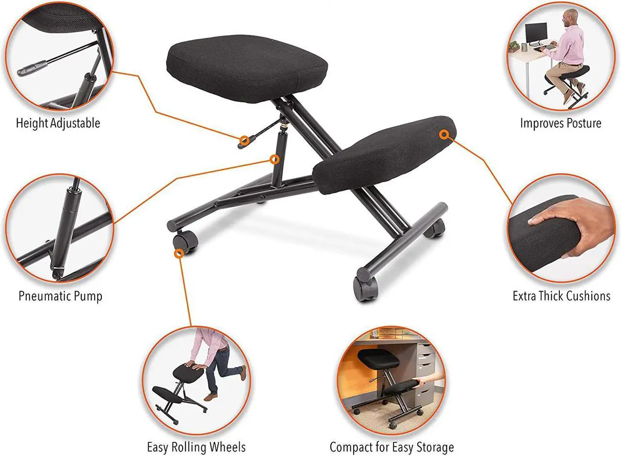 Alt view image 5 of 7 - ProErgo Pneumatic Ergonomic Kneeling Chair | New & Improved! | Fully Adjustable Mobile Office Seating | Improve Posture to Relieve Neck & Back Pain | Easy Assembly | Use in Home, Office, or Classroom!