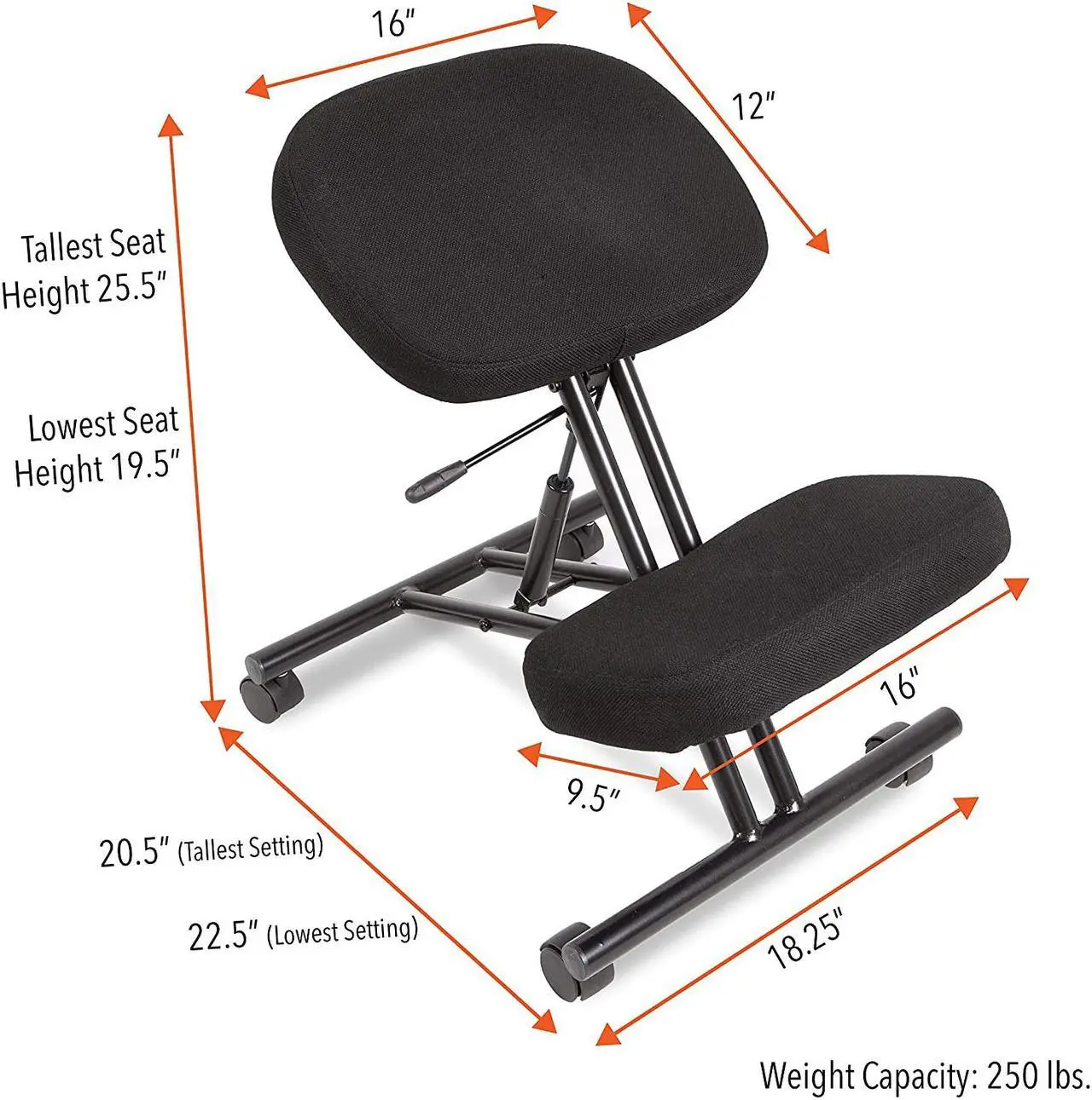 Alt view image 6 of 7 - ProErgo Pneumatic Ergonomic Kneeling Chair | New & Improved! | Fully Adjustable Mobile Office Seating | Improve Posture to Relieve Neck & Back Pain | Easy Assembly | Use in Home, Office, or Classroom!