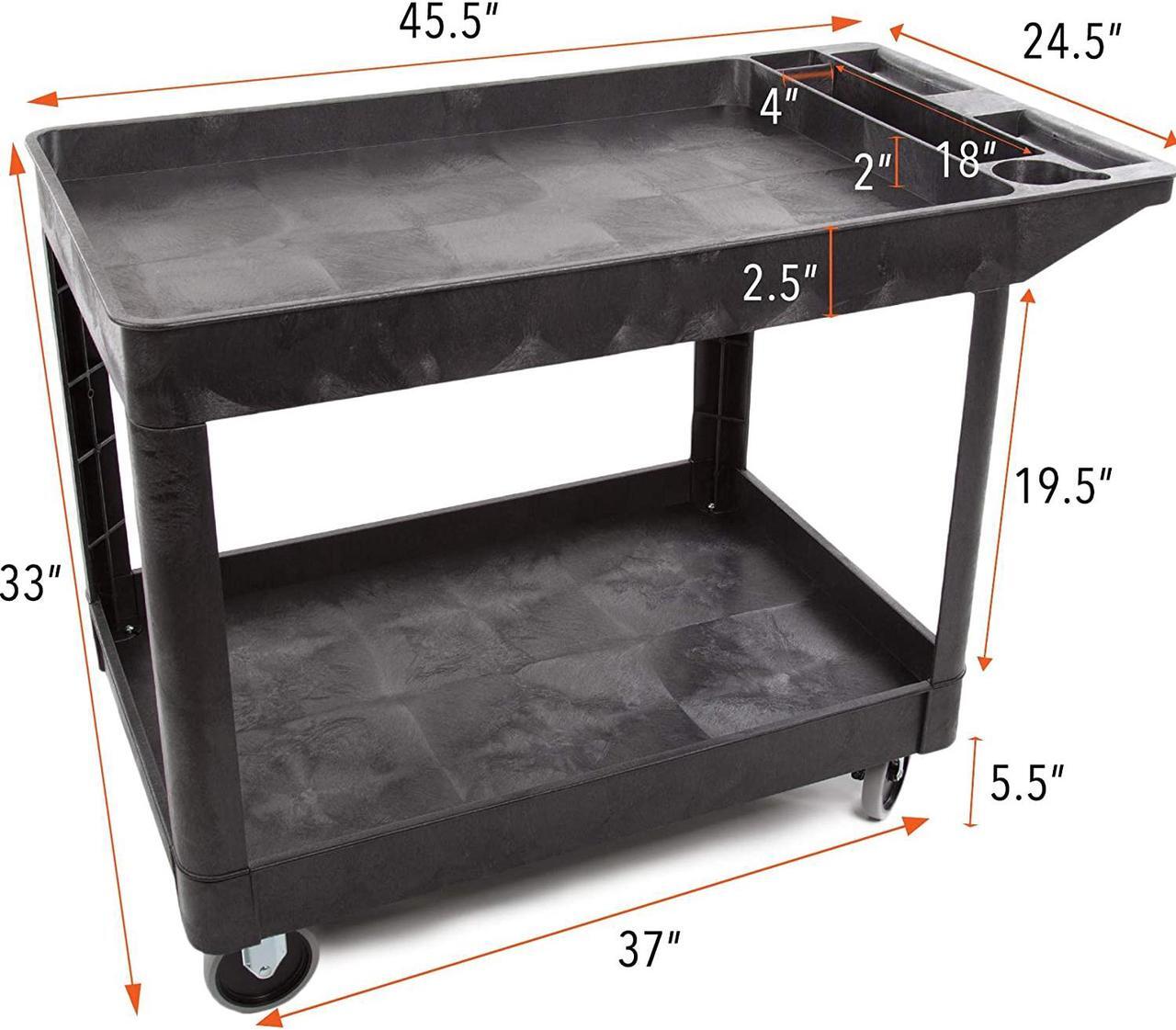 Main image of Stand Steady Original Tubstr Extra Large Utility Cart - Heavy Duty Tub Cart Holds up to 500 Pounds - 2 Shelf, Huge Rolling Cart - Great for Warehouse, Garage and More (45.5 x 24.5 / Black)