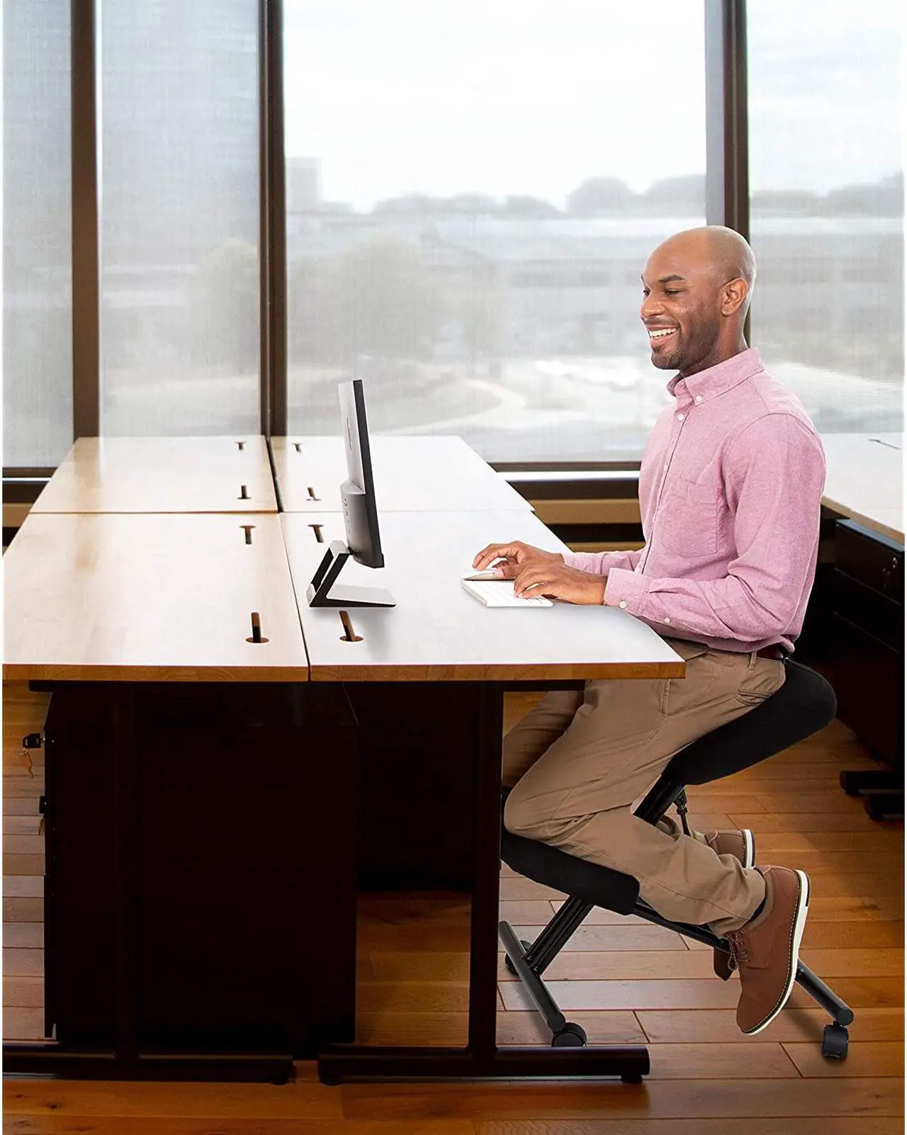 Alt view image 7 of 7 - ProErgo Pneumatic Ergonomic Kneeling Chair | New & Improved! | Fully Adjustable Mobile Office Seating | Improve Posture to Relieve Neck & Back Pain | Easy Assembly | Use in Home, Office, or Classroom!