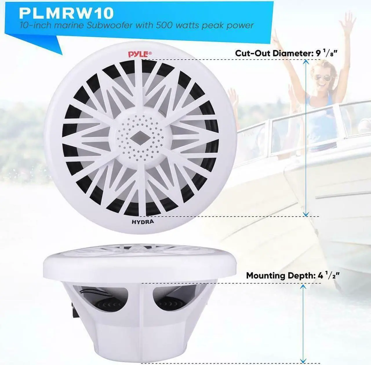 Alt view image 6 of 11 - Pyle PLMRW10 10 in. 500 Watt White 4 Ohm Marine Subwoofer