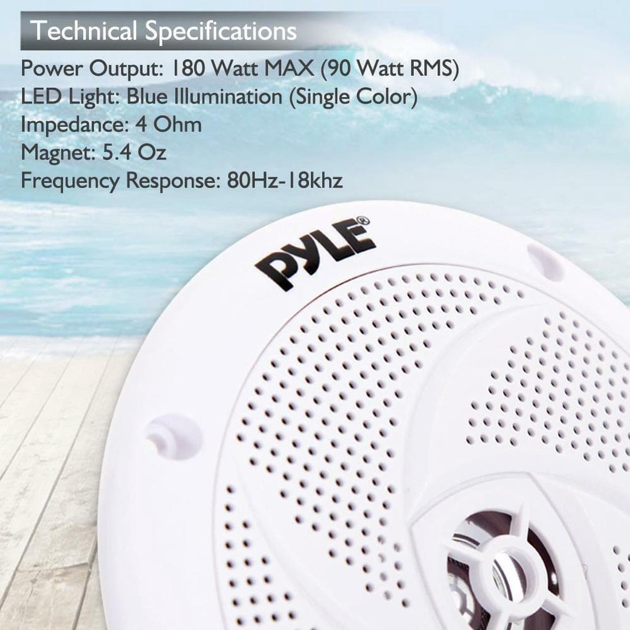 Alt view image 6 of 18 - Pyle PLMRS53WL 5.25 in. Waterproof Rated Marine Speakers with LED lights, White - 180 Watt