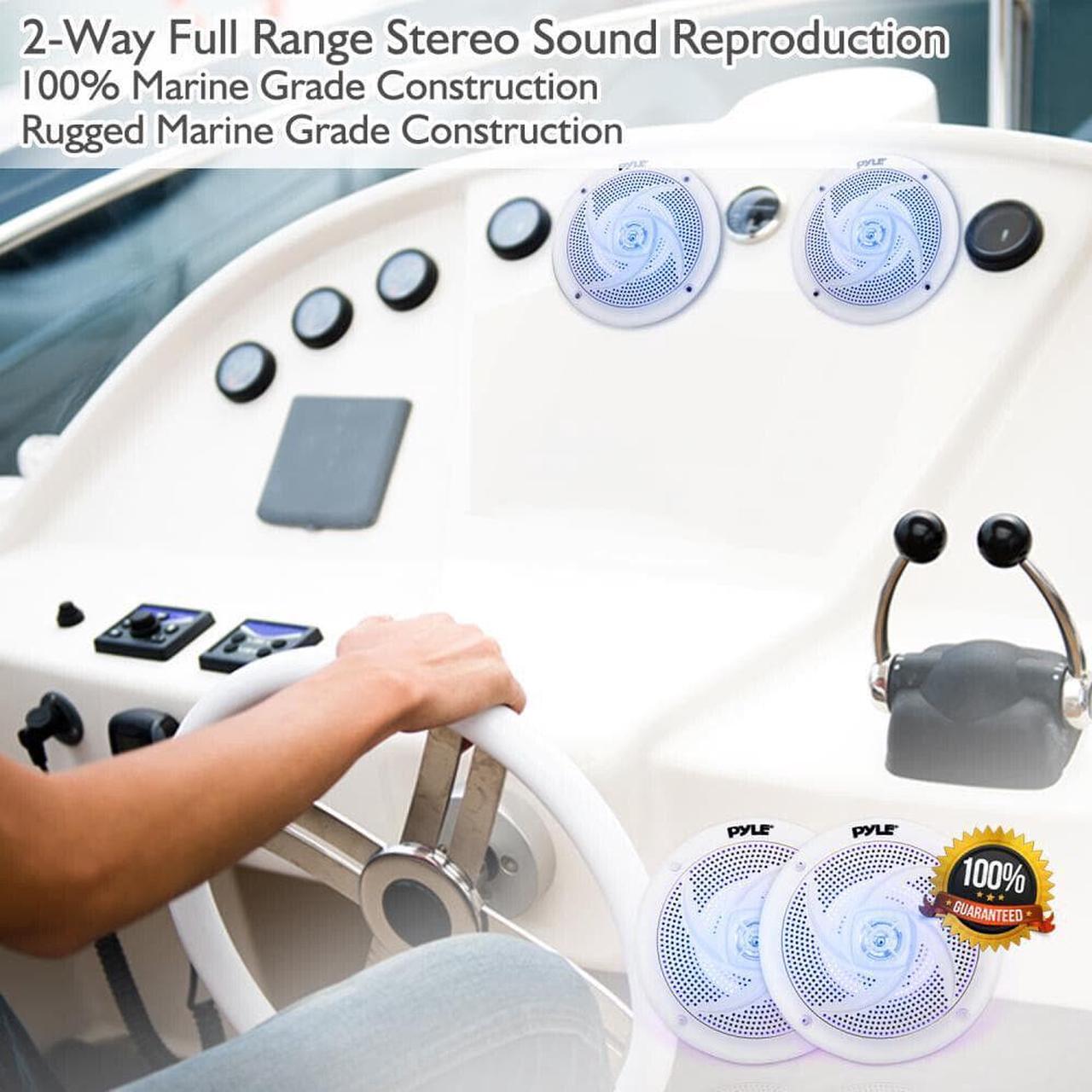 Alt view image 7 of 18 - Pyle PLMRS53WL 5.25 in. Waterproof Rated Marine Speakers with LED lights, White - 180 Watt