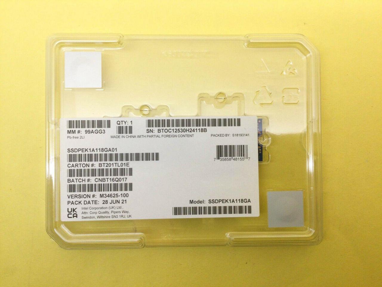Alt view image 2 of 3 - Intel Optane SSD P1600X SSDPEK1A118GA01 M.2 2280 118GB PCIe 3.0 x4, NVMe 3D XPoint Enterprise Solid State Disk