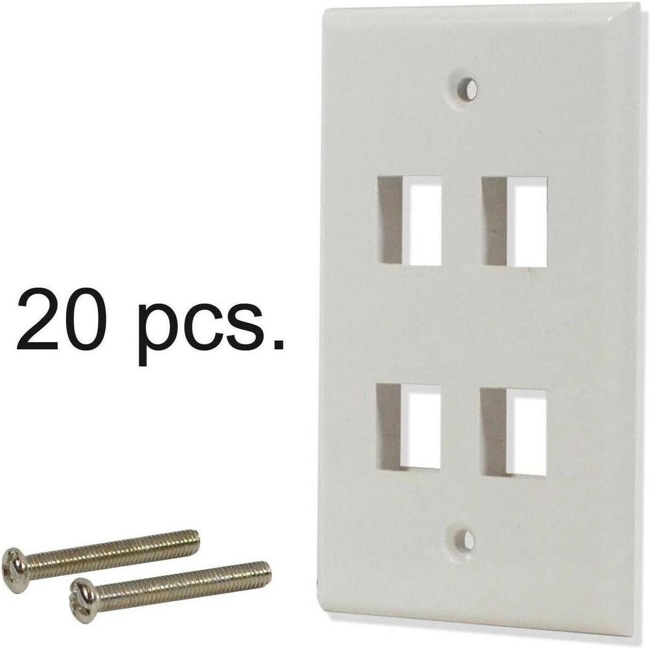 Alt view image 2 of 3 - White 4 Port Hole Keystone Jack Flat Wall Plate with Smooth Surface (20/pack)