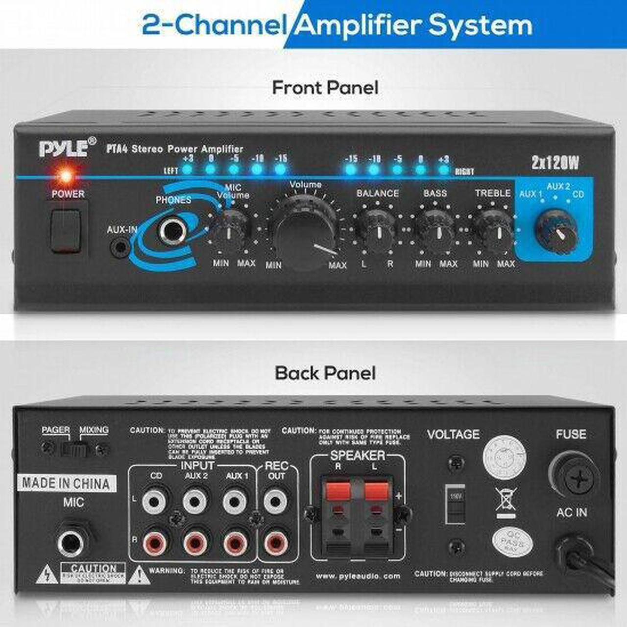 Alt view image 9 of 14 - PYLE PTA4 Mini Stereo Power Amplifier - 2 x 120 Watt with AUX  CD and Mic Inputs