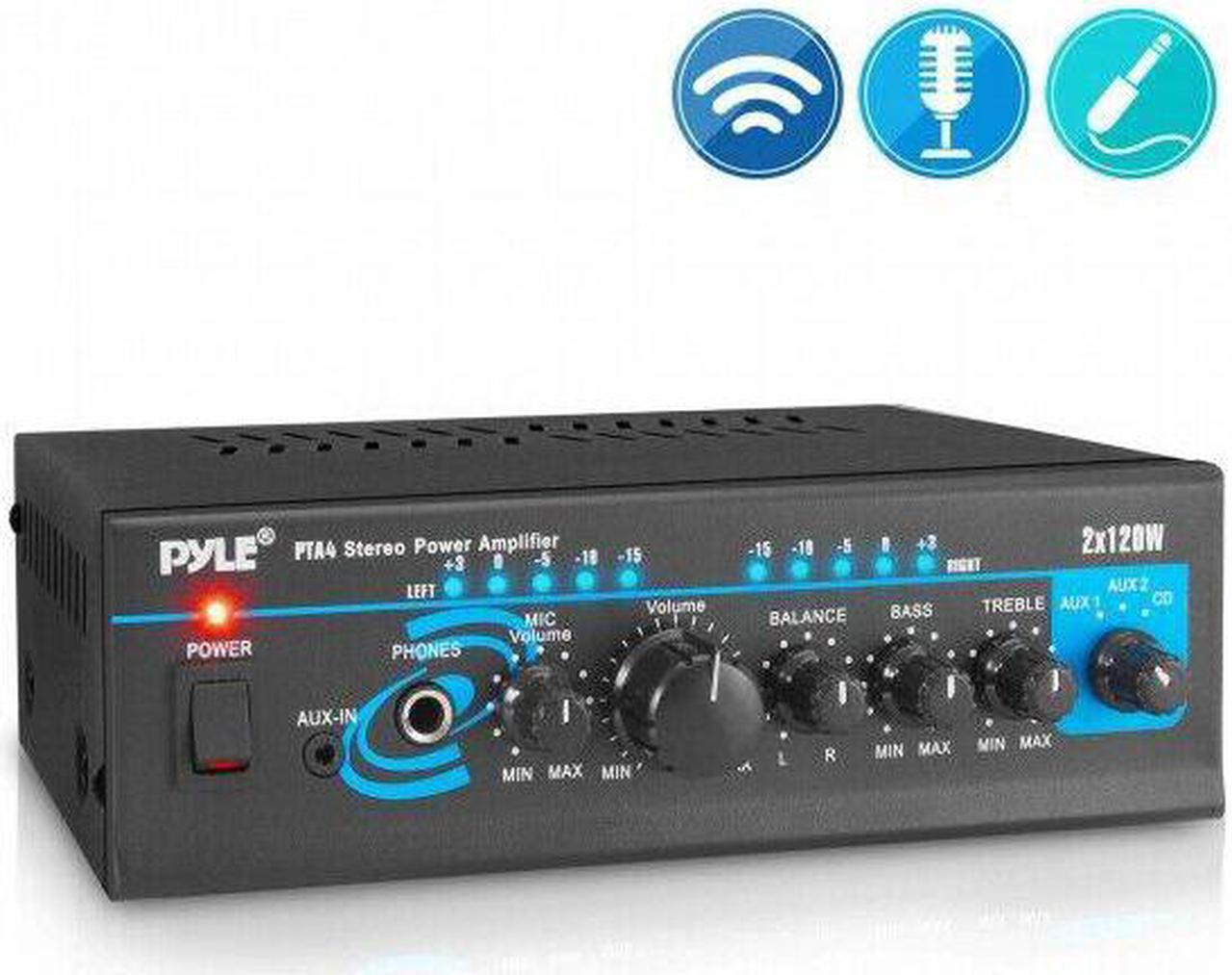 Alt view image 8 of 14 - PYLE PTA4 Mini Stereo Power Amplifier - 2 x 120 Watt with AUX  CD and Mic Inputs