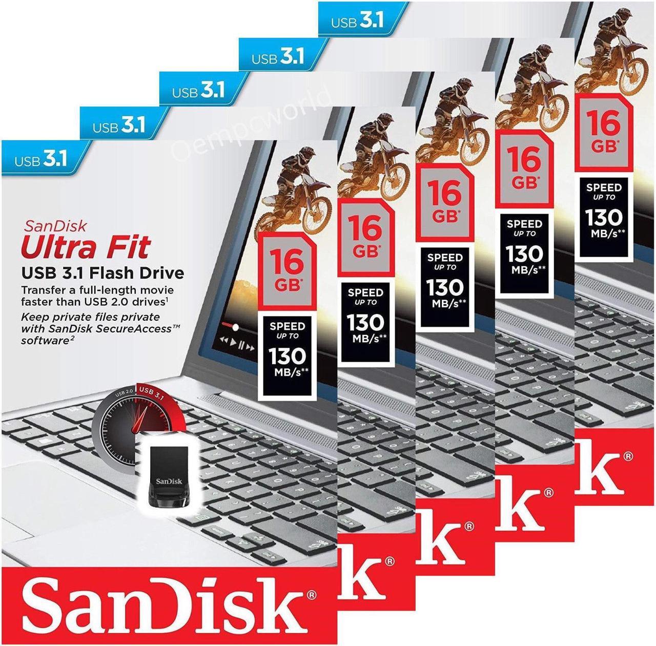 5 Pack SanDisk 16GB USB 3.1 Ultra Fit 16G CZ430 130MB/s SDCZ430-016G Flash Drive