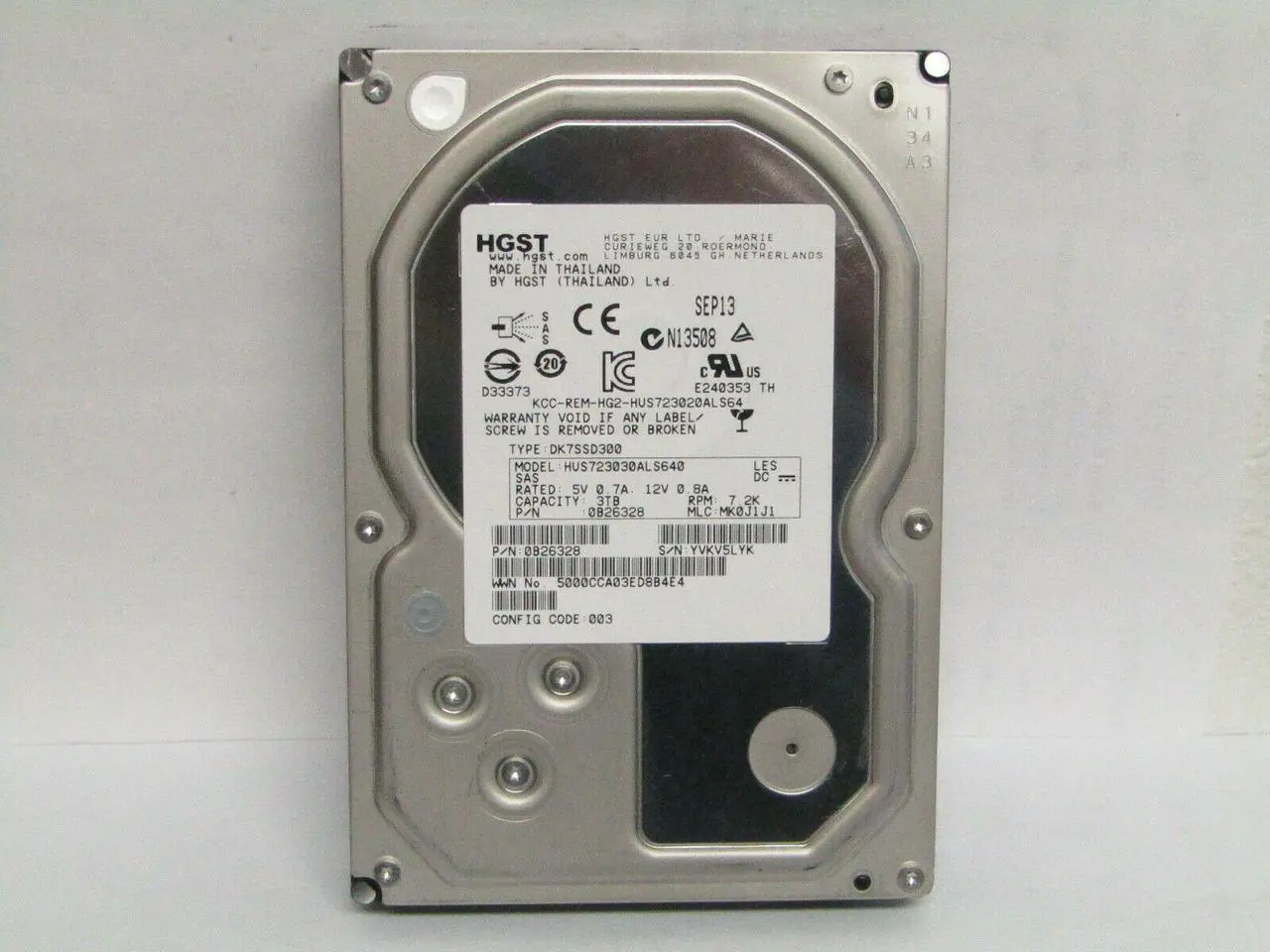 Main image of (NOT FOR HOME PC!) Hitachi 3TB HUS723030ALS640 3.5" 7200 RPM SAS 0B26328 Hard Drive Not for Desktop