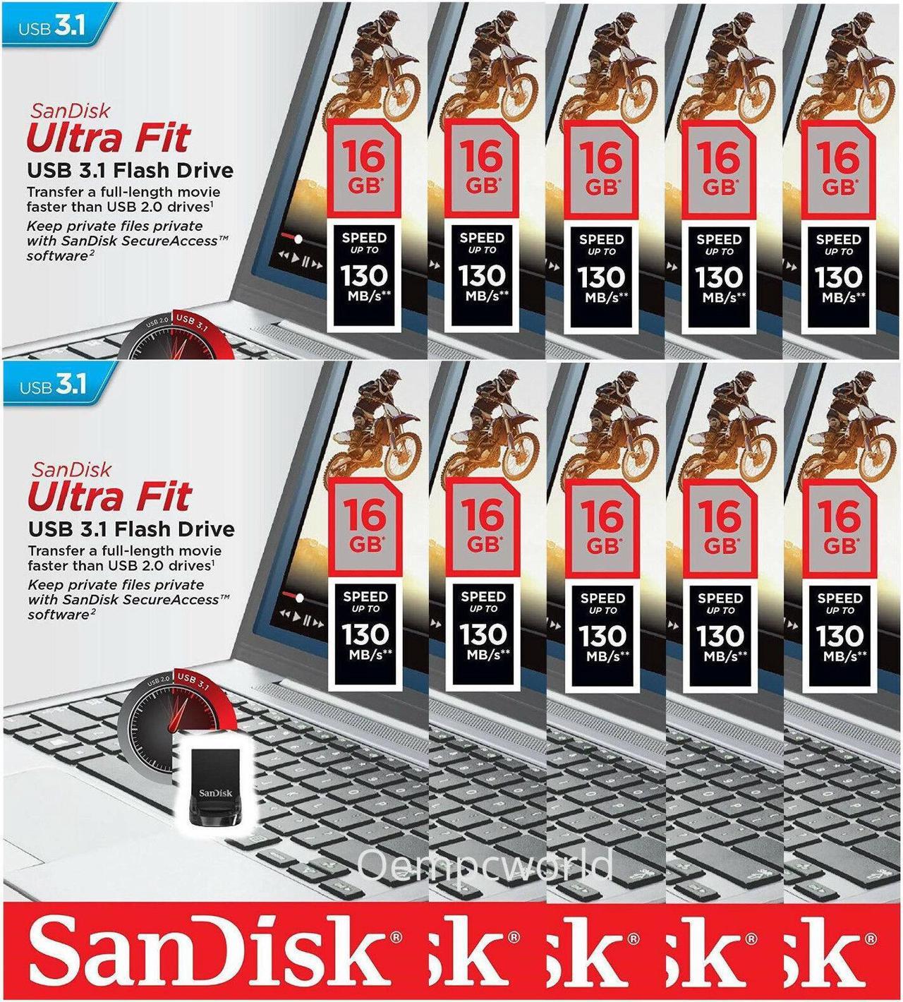 Main image of 10 x SanDisk 16GB USB 3.1 Ultra Fit 16G SDCZ430 130MB/s SDCZ430-016G Flash Drive
