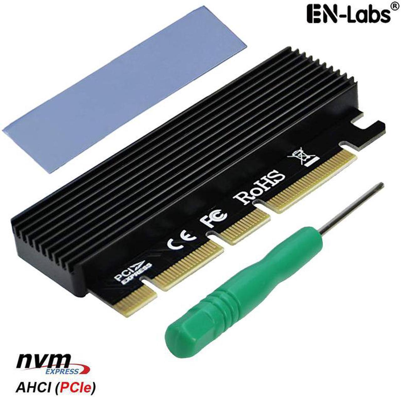 Express 3.0 x16 x8 x4 to e-Based M Key M.2 NVMe and AHCI SSD Adapter Card with Aluminum Case Heat Sink and Thermal Pad