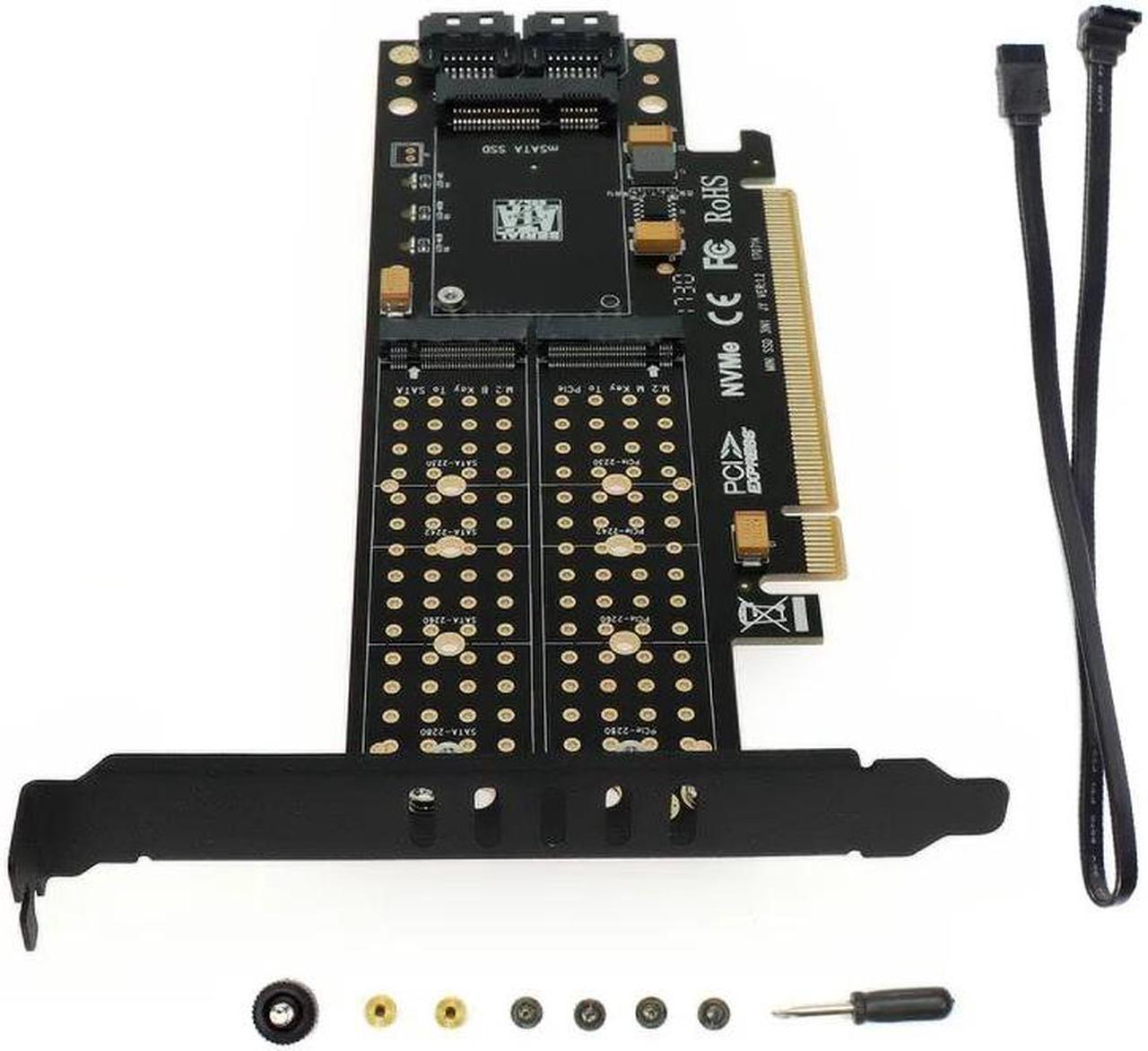 PCI E 3.0 X16 to M.2 SSD PCIE to M2 Adapter Raiser M Key B Key mSATA 2 x 7Pin SATA Port NVME M2 SSD AHCI mSATA 3 in 1 Riser Card