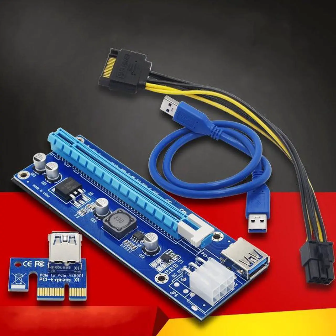 Alt view image 2 of 6 - Mainboard CPU Graphics Card Extention Cables PCI-E 1X to 16X Extender Riser Card SATA 4P Power Cable 4P Adapter Cable