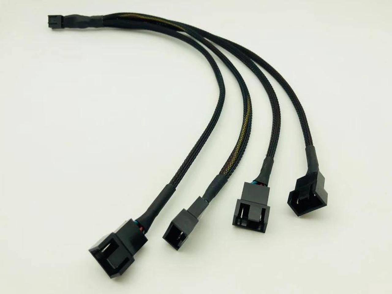 One 4Pin Female Connector Splits to Four 4pin Male Connectors 30cm Black Braided Cable Splitter for PWM 3/4 Pin Computer Fan