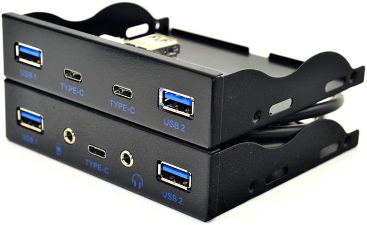 Alt view image 5 of 6 - USB HUB 5 Port USB 3.1 TYPE C USB 3.0 Front Panel HD Audio 3.5mm Earphone Jack Mic Expansion Adapter for Desktop 3.5" Floppy Bay