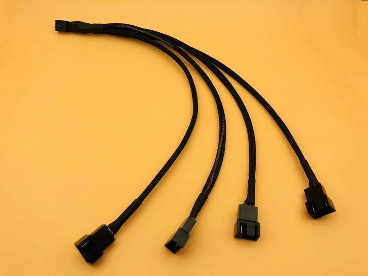 Black Braided Cable Splitter 30cm One 4Pin Female Connector Splits to Four 4pin Male Connectors for PWM 3/4 Pin Computer Fan