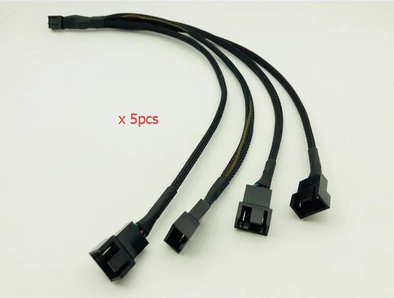 5PCS 4Pin Female Connector Splits to Four 4pin Male Connectors 30cm Black Braided Cable Splitter for PWM 3/4 Pin Computer Fan