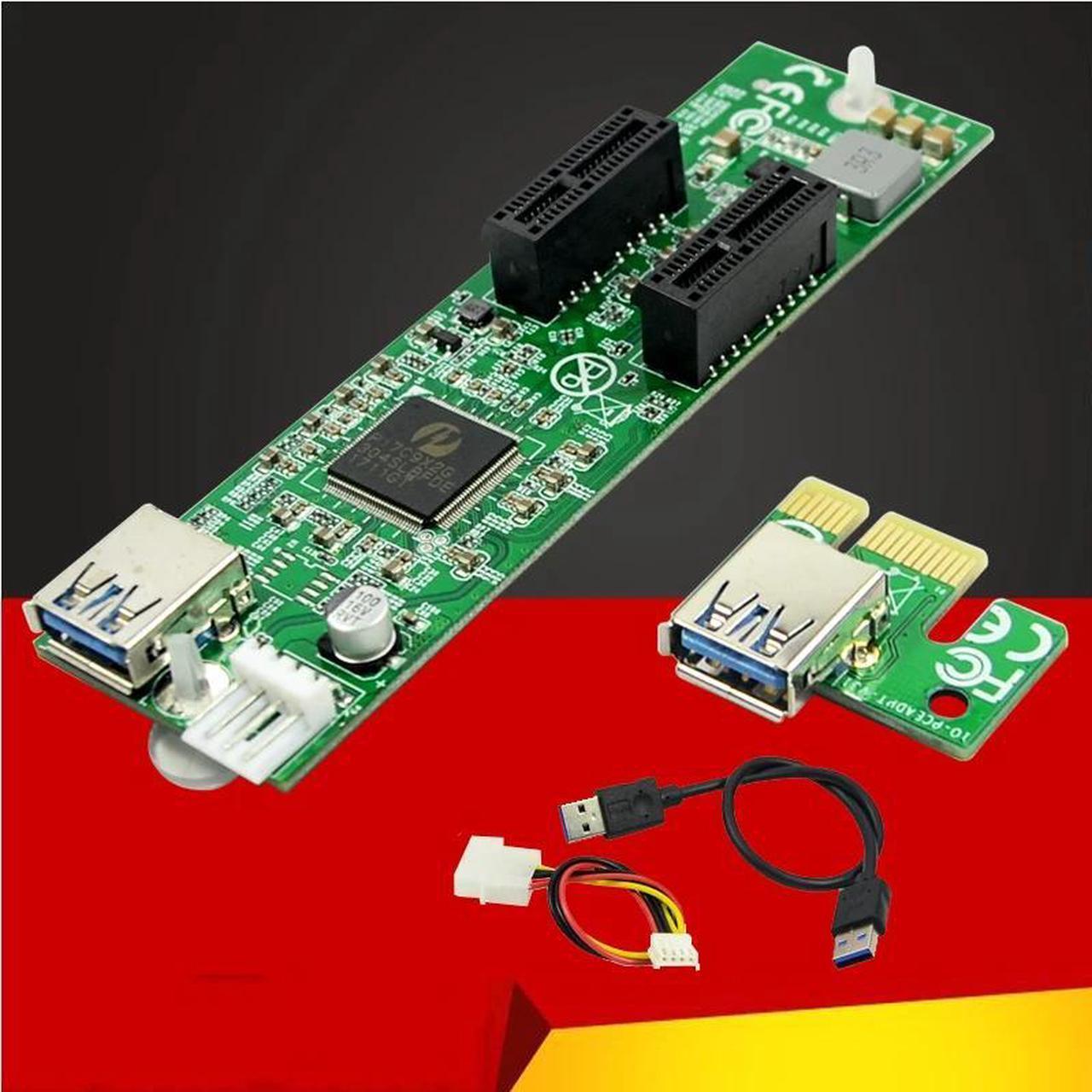 PCI E Expansion Card 1 to 2 PCIe x1 Slot Riser Card Converter Adapter USB3.0 Data Cable IDE 4pin Power Supply for PC Desktop