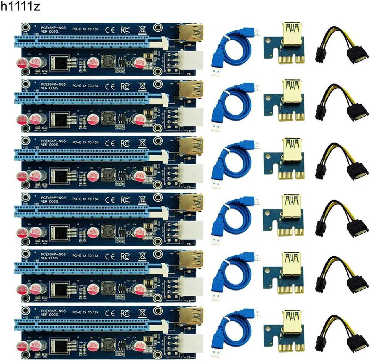 Main image of 6pcs 009S Riser 3 LED Golden USB 3.0 PCI Express 1X 4x 8x 16x Riser Card SATA to 6pin Power Cable for BTC Miner Antminer Mining