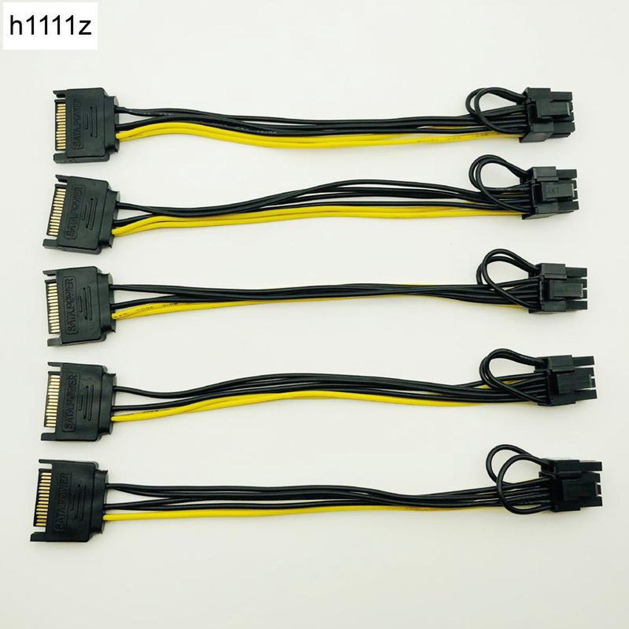 5PCS 15pin SATA Male to 8pin(6+2) PCI E Power Supply Cable 20cm SATA Cable 15 pin to 8 pin cable 18AWG Wire for Graphic Card