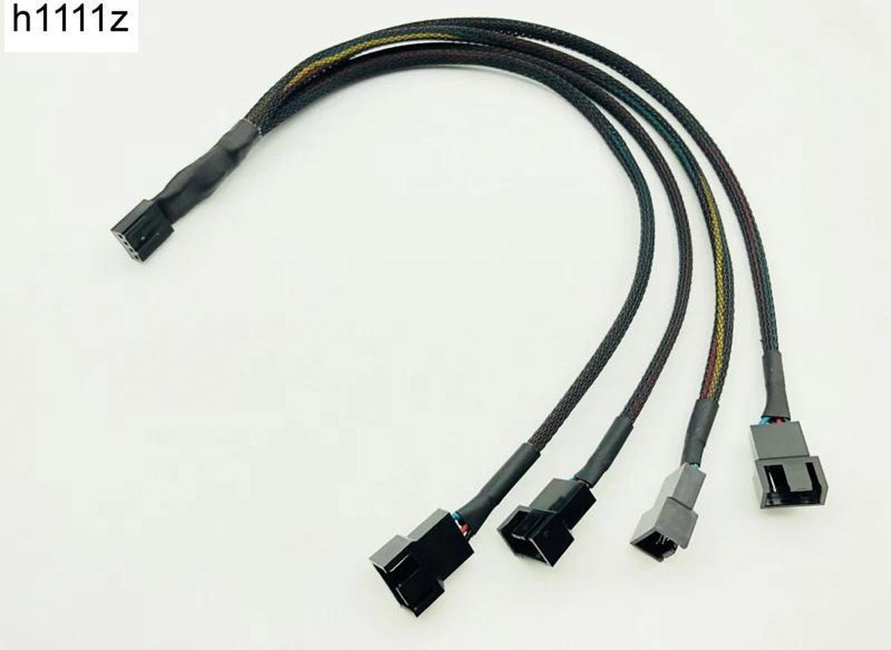 30cm Black Braided Cable Splitter One 4Pin Female Connector Splits to Four 4pin Male Connectors for PWM 3/4 Pin Computer Fan