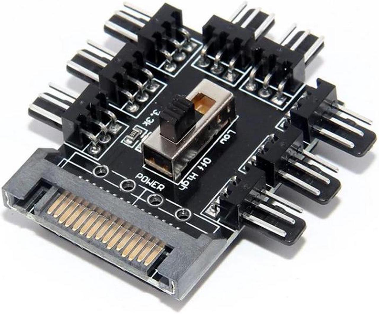 Alt view image 3 of 3 - Multi Way Splitter Cooler Cooling Fan Hub PC Computer SATA 1 to 8 3pin 12V Power Socket PCB Adapter Power Supply for BTC Mining