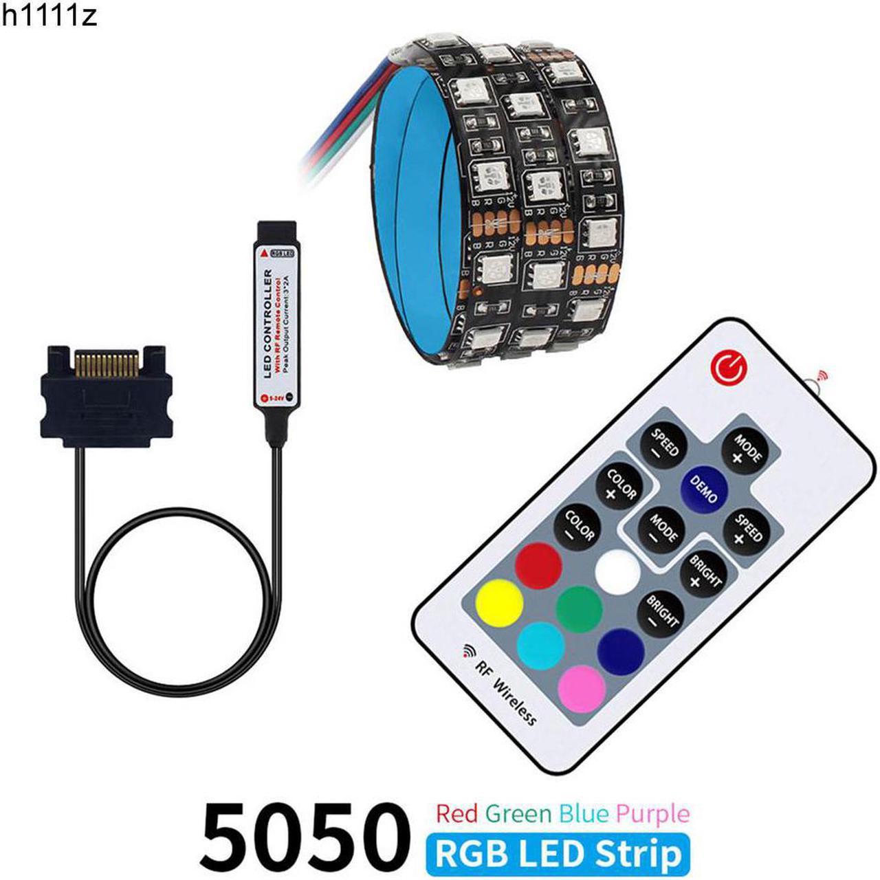 DC 12V Sata Cable LED Strip Flexible Light 5050 RGB SMD + RF Remote Controller for PC Computer Case Decoration 0.5M