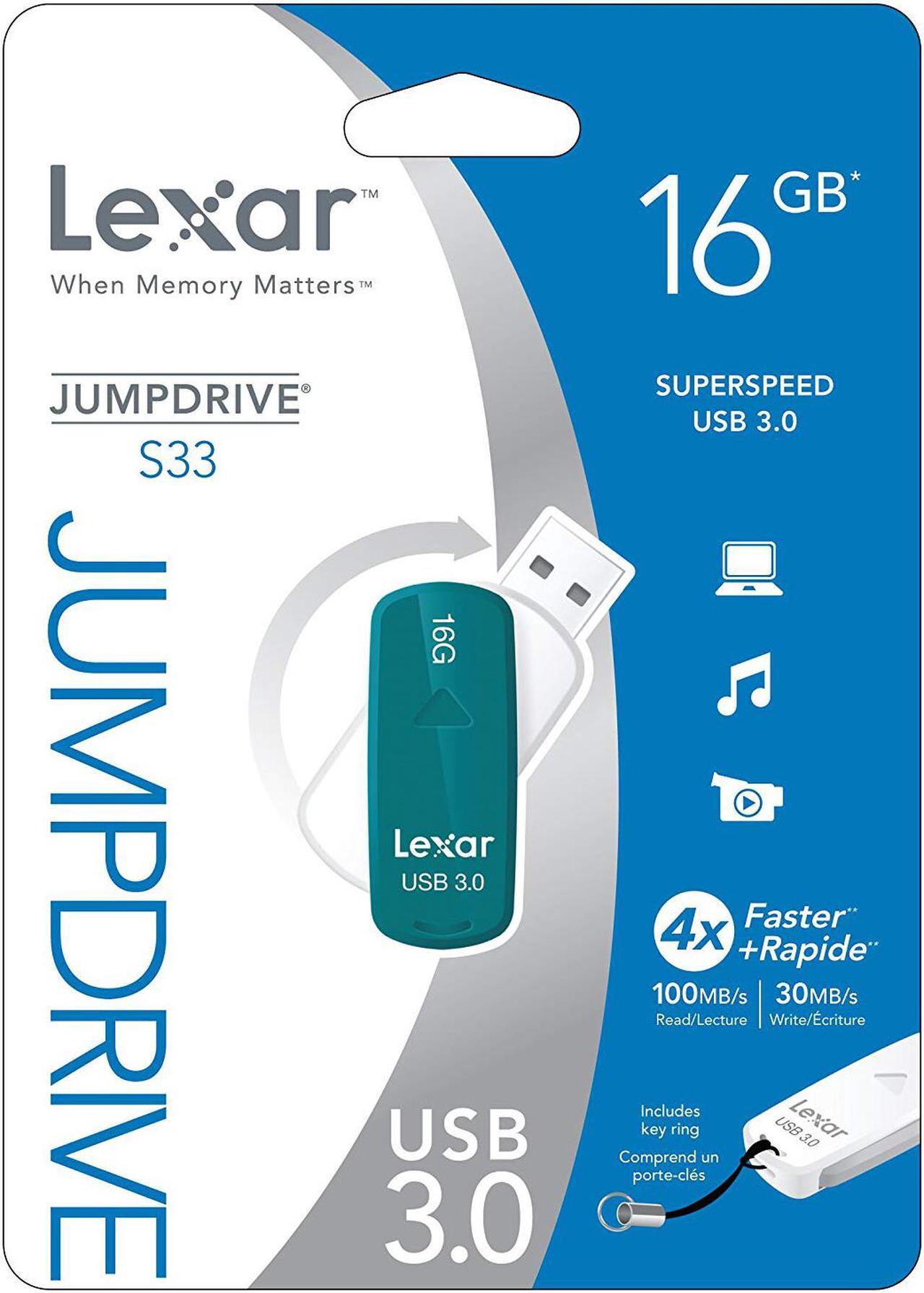 Main image of LEXAR 16GB JUMPDRIVE S33 USB 3.0 SUPER SPEED FLASH DRIVE LJDS33-16GASBNA WHITE-TEAL