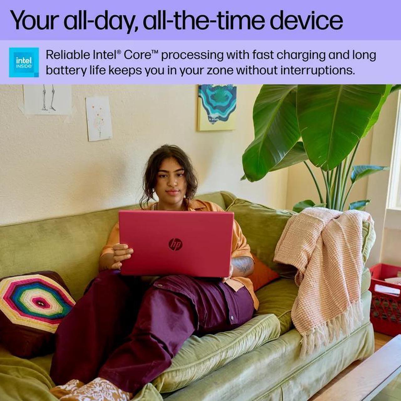 Alt view image 3 of 6 - HP 15.6" HD Display, Intel Processor N200 (Pentium), 1.1 GHz, 16GB RAM, 128GB UFS, Numeric Keypad, Windows 11 Home, One Year Microsoft 365 Included, Bluetooth, Wi-Fi 6, Red + Mazepoly Accessories