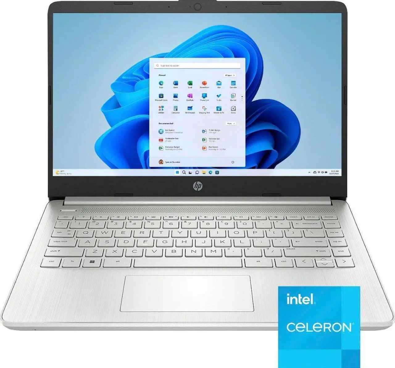 Alt view image 2 of 7 - HP 14" HD (1366 x 768) Display Laptop, Intel Celeron N4120, 1.1GHz, 16GB Memory, 128GB eMMC, Windows 11 Home in S Mode, One Year Office 365 Included, Natural Silver with Mazepoly Accessories