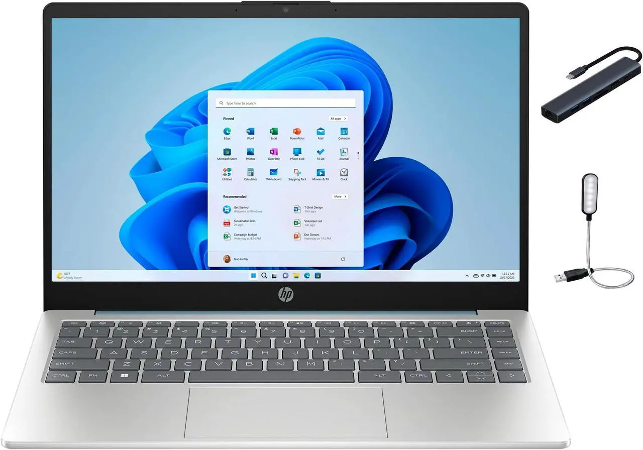 Main image of HP 14 inch HD Laptop, Intel Core i3-N305 Processor, 16GB DDR4 RAM, 512GB SSD, Windows 11 Home, Wi-FI 6, Bluetooth, Moonlight Blue with Mazepoly Accessories
