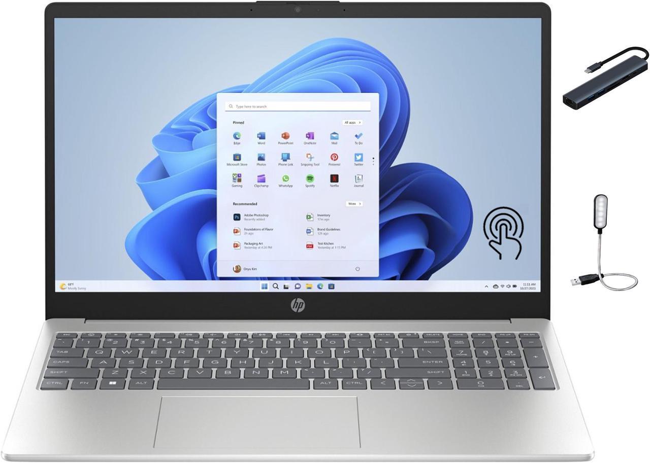 Main image of HP 15.6" inch Touch-Screen Laptop, AMD Ryzen 5 7520U, 8GB DDR5 Memory, 1TB SDD, Windows 11 Home in S mode, AMD Radeon Graphics, Natural Silver with Mazepoly Accessories