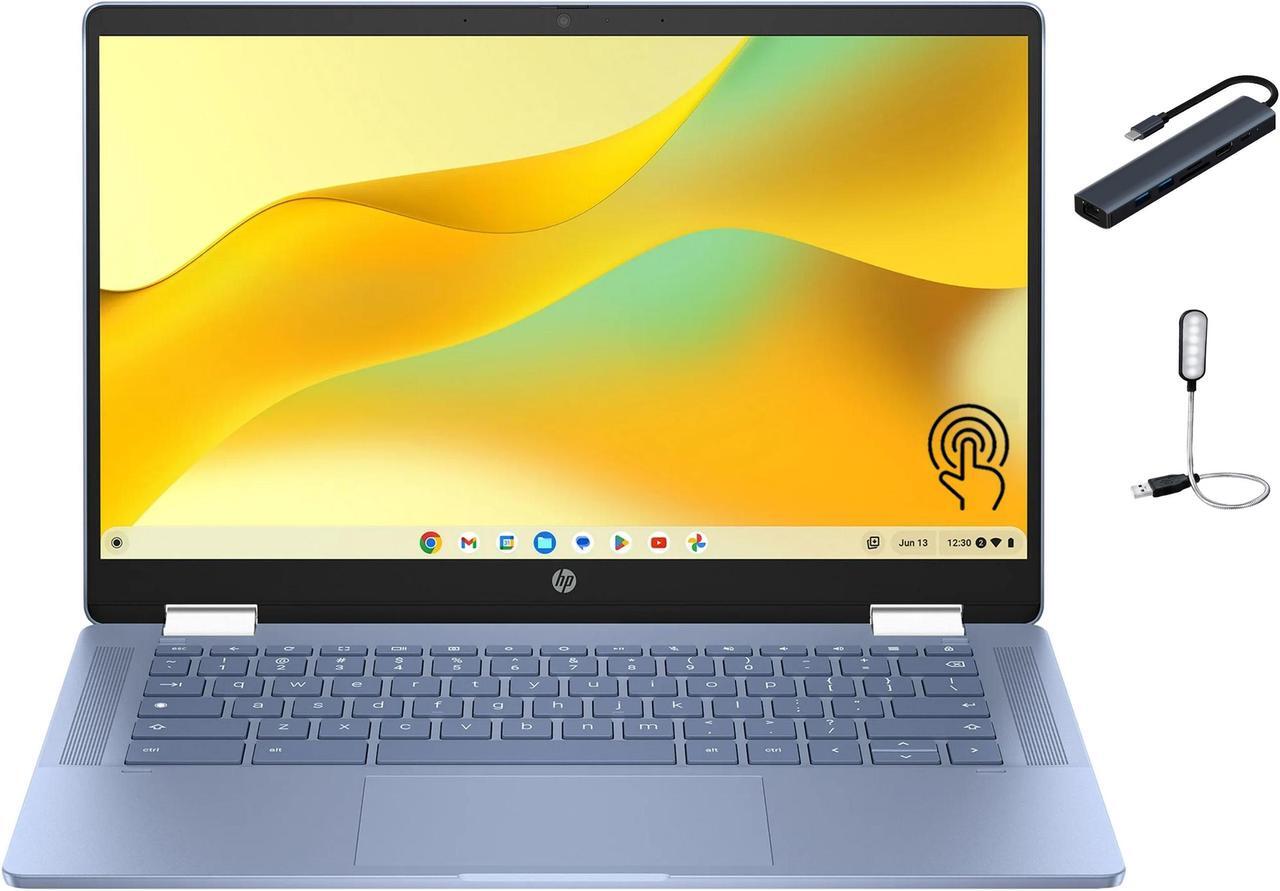 Main image of HP Chromebook x360 14'' FHD IPS Touch 2-in-1 Laptop, Intel Processor N100, 4GB RAM, 64GB eMMC, Chrome OS, Sky Blue,14b-cd0130wm + Mazepoly Accessories