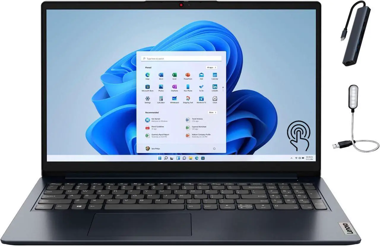 Main image of Lenovo IdeaPad 1 15.6 inch FHD Touchscreen Home and Business Laptop, AMD Ryzen 5 7520U, 8GB DDR5 RAM, 2TB SSD, Windows 11 Home, AMD Radeon Graphics, Abyss Blue with Mazepoly Accessories