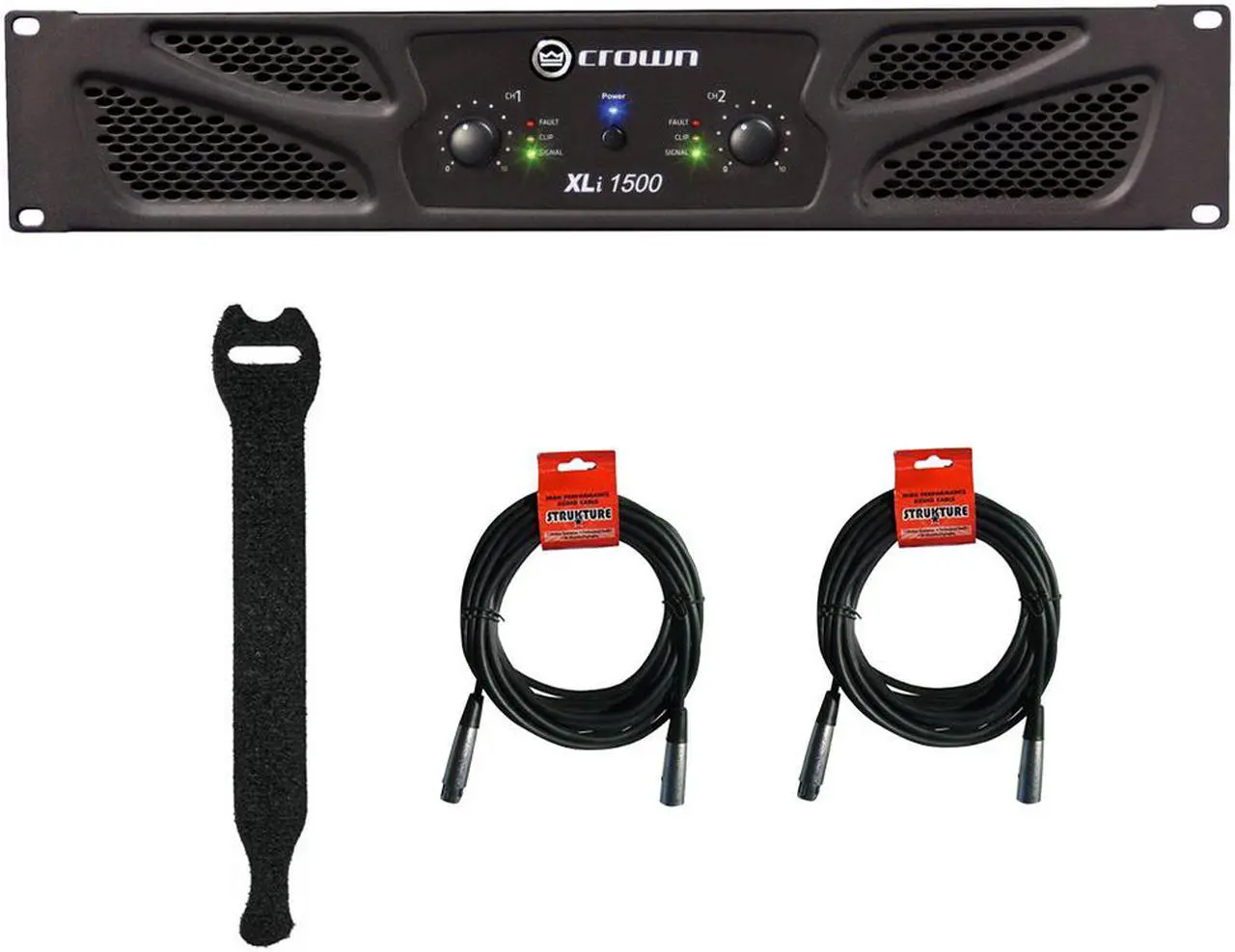 Main image of Crown Audio XLi 1500 Stereo Power Amplifier with Touch Fastener Straps (10-Pack) & (2) XLR Cable Bundle