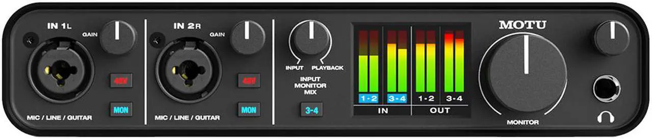 Alt view image 3 of 7 - Motu M4 4x4 USB Audio Interface with MXL 770 Cardioid Microphone (Black), HPC-A30 Studio Monitor Headphones & XLR Cable Bundle