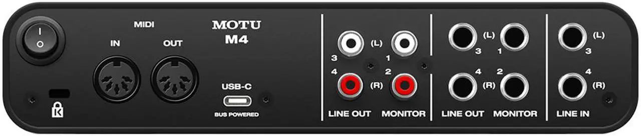 Alt view image 4 of 7 - Motu M4 4x4 USB Audio Interface with MXL 770 Cardioid Microphone (Black), HPC-A30 Studio Monitor Headphones & XLR Cable Bundle
