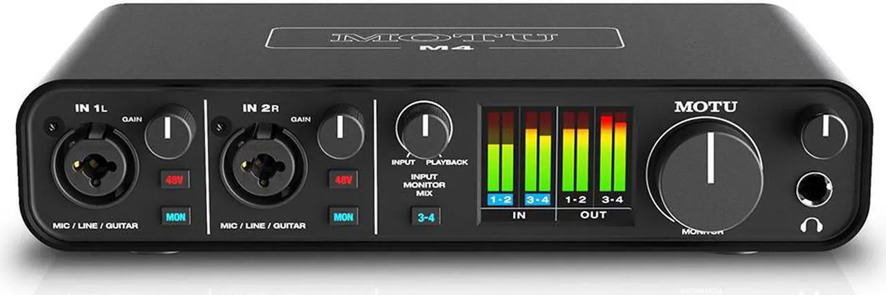 Alt view image 2 of 7 - Motu M4 4x4 USB Audio Interface with MXL 770 Cardioid Microphone (Black), HPC-A30 Studio Monitor Headphones & XLR Cable Bundle