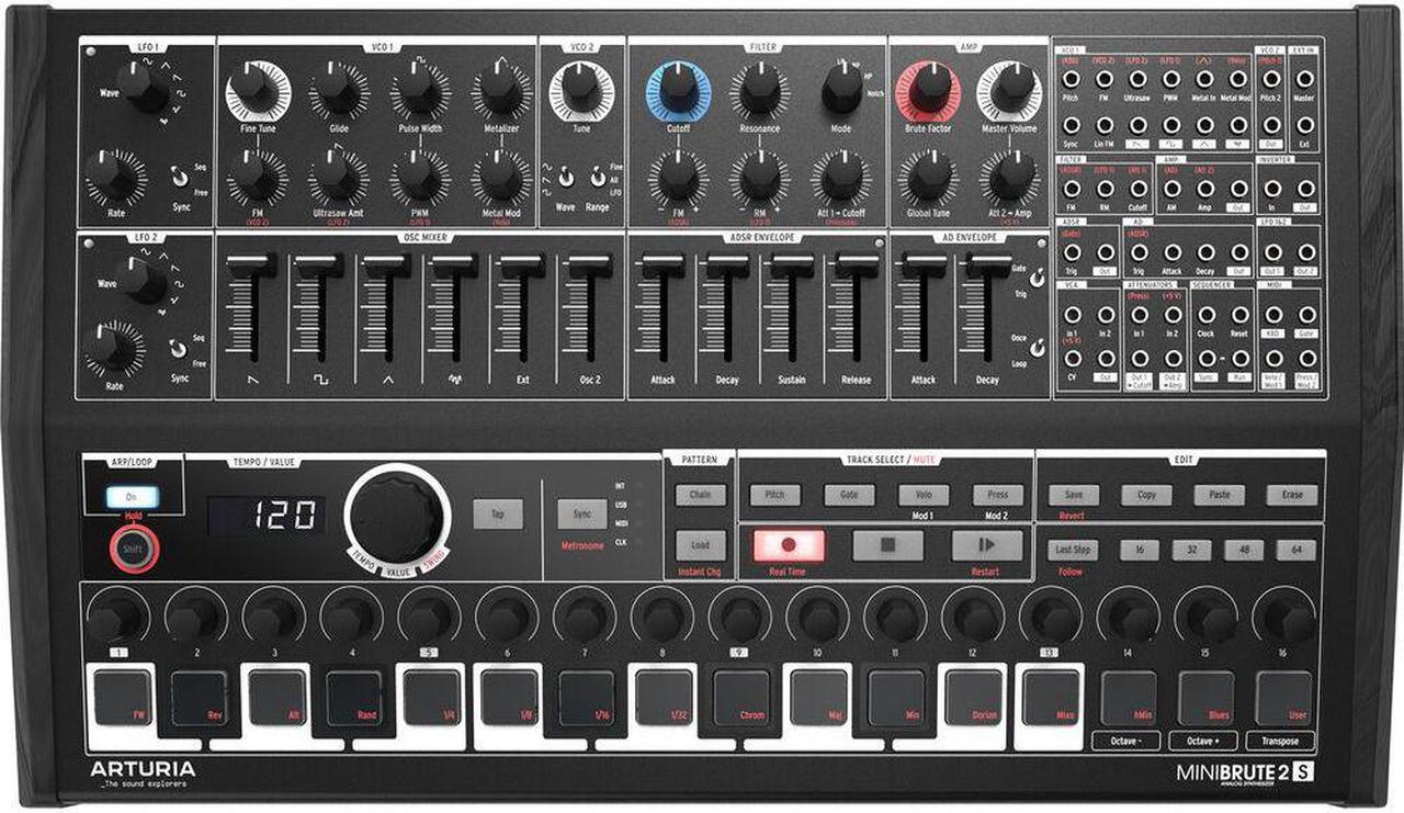 Alt view image 2 of 5 - Arturia MiniBrute 2S Special Edition Noir Semi-modular Analog Sequencing Synthesizer Bundle with Polsen HPC-A30-MK2 Studio Monitor Headphones and 10' Instrument Cable