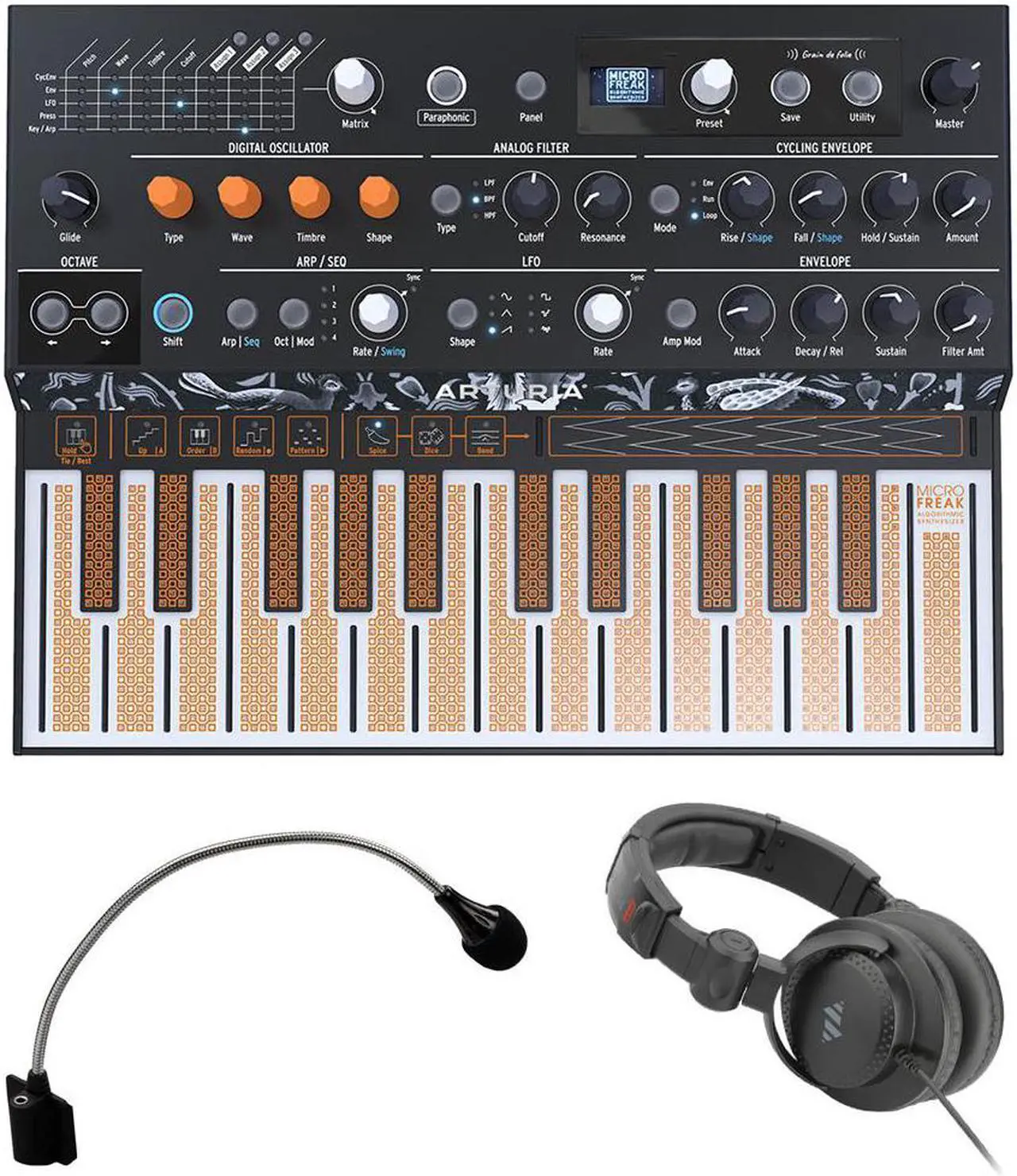 Main image of Arturia MicroFreak Vocoder Hybrid Analog/Digital Synthesizer with Advanced Digital Oscillators (Black) Bundle with Arturia MicroFreak Gooseneck Mic and Polsen Studio Monitor Headphones