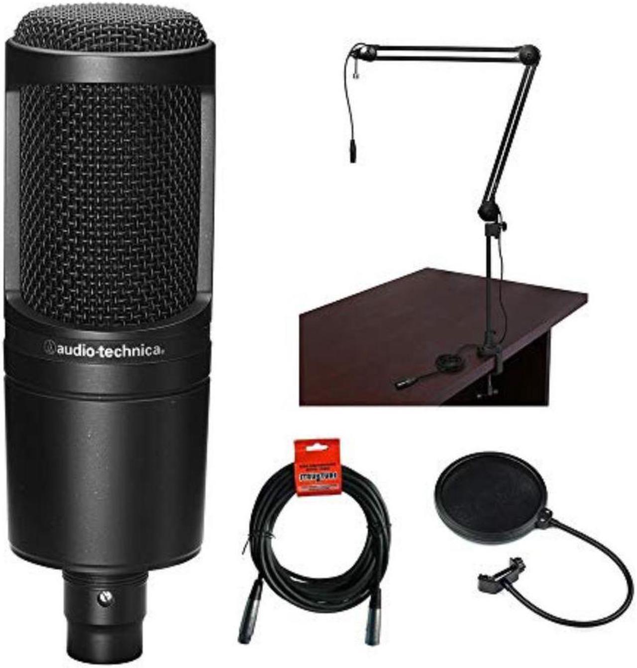 Main image of Audio-Technica AT2020 Cardioid Condenser Microphone with BAI-2X Two-Section Broadcast Arm, Pop Filter and XLR Cable