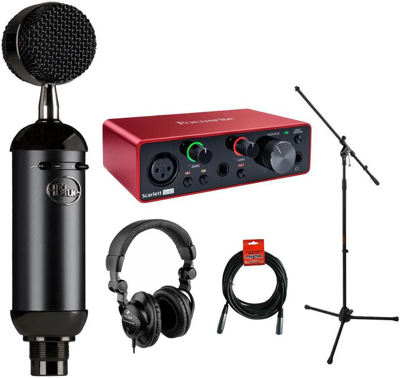Main image of Blue Blackout Spark SL XLR Condenser Microphone with Focusrite Scarlett Solo Audio Inteface (3rd gen), Headphone, Mic stand & XLR Cable Bundle