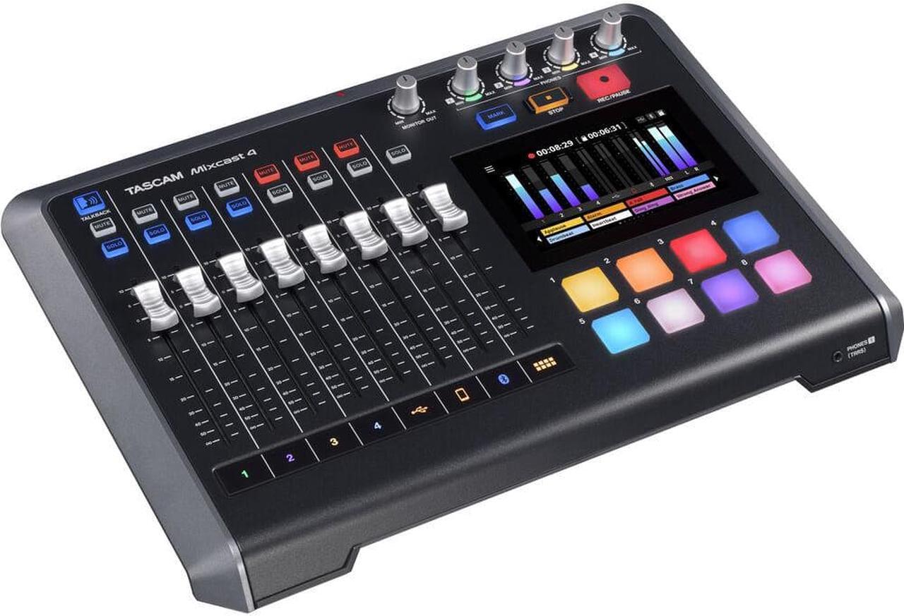 Alt view image 2 of 6 - Tascam Mixcast 4 Podcast Station with Built-in Recorder/USB Audio Interface (MIXCAST4) Bundle with AKG K240 Studio Pro Stereo Headphones and 32GB 
microSDHC Memory Card