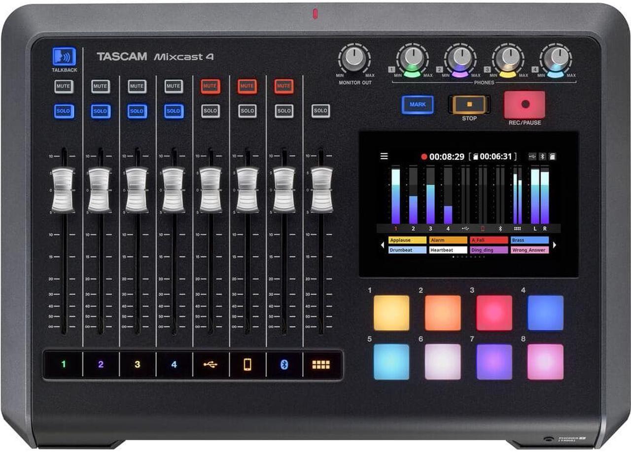 Alt view image 3 of 6 - Tascam Mixcast 4 Podcast Station with Built-in Recorder/USB Audio Interface (MIXCAST4) Bundle with AKG K240 Studio Pro Stereo Headphones and 32GB 
microSDHC Memory Card